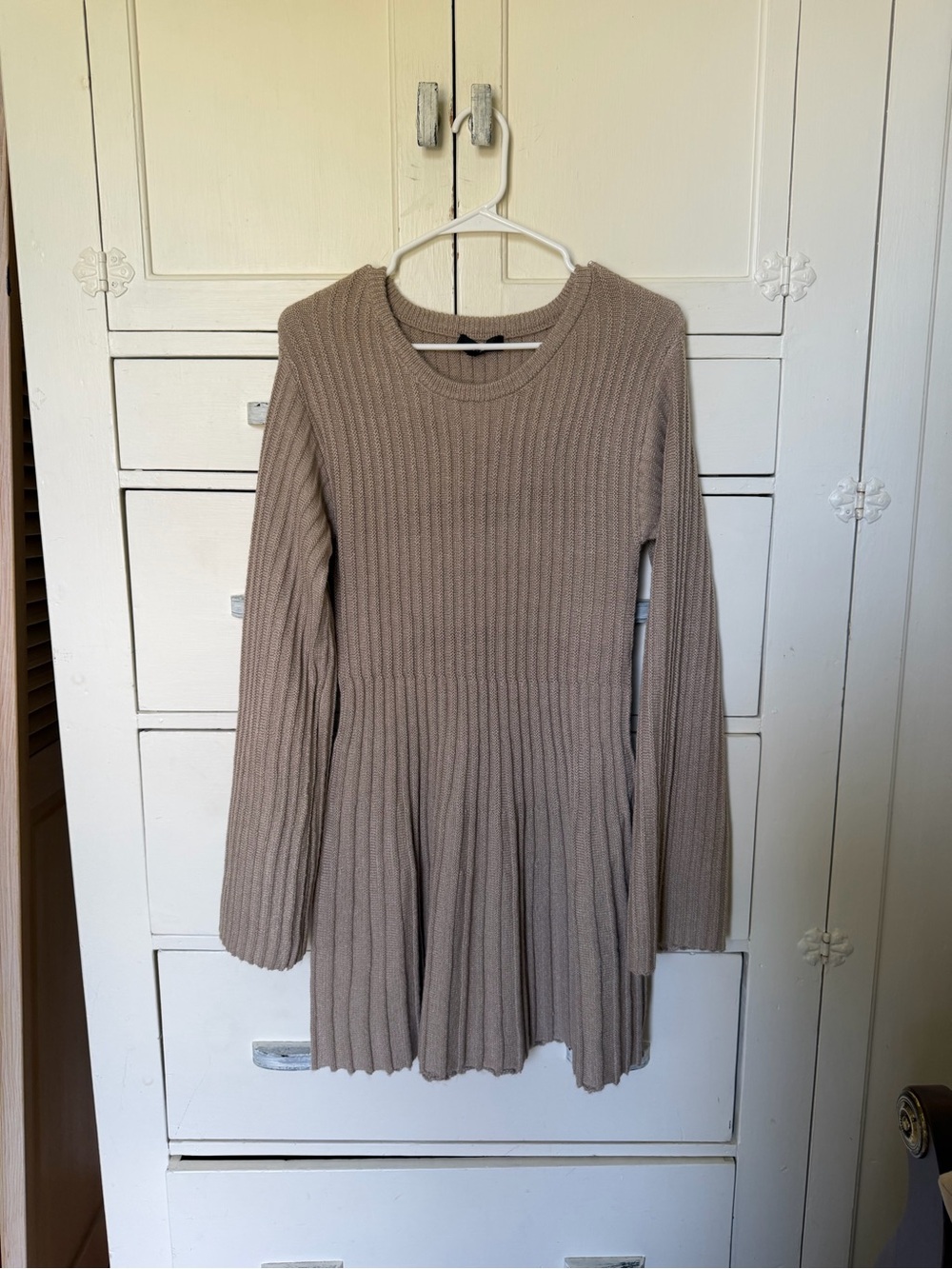 Lulu's Taupe Ribbed Long-Sleeve Knit Dress